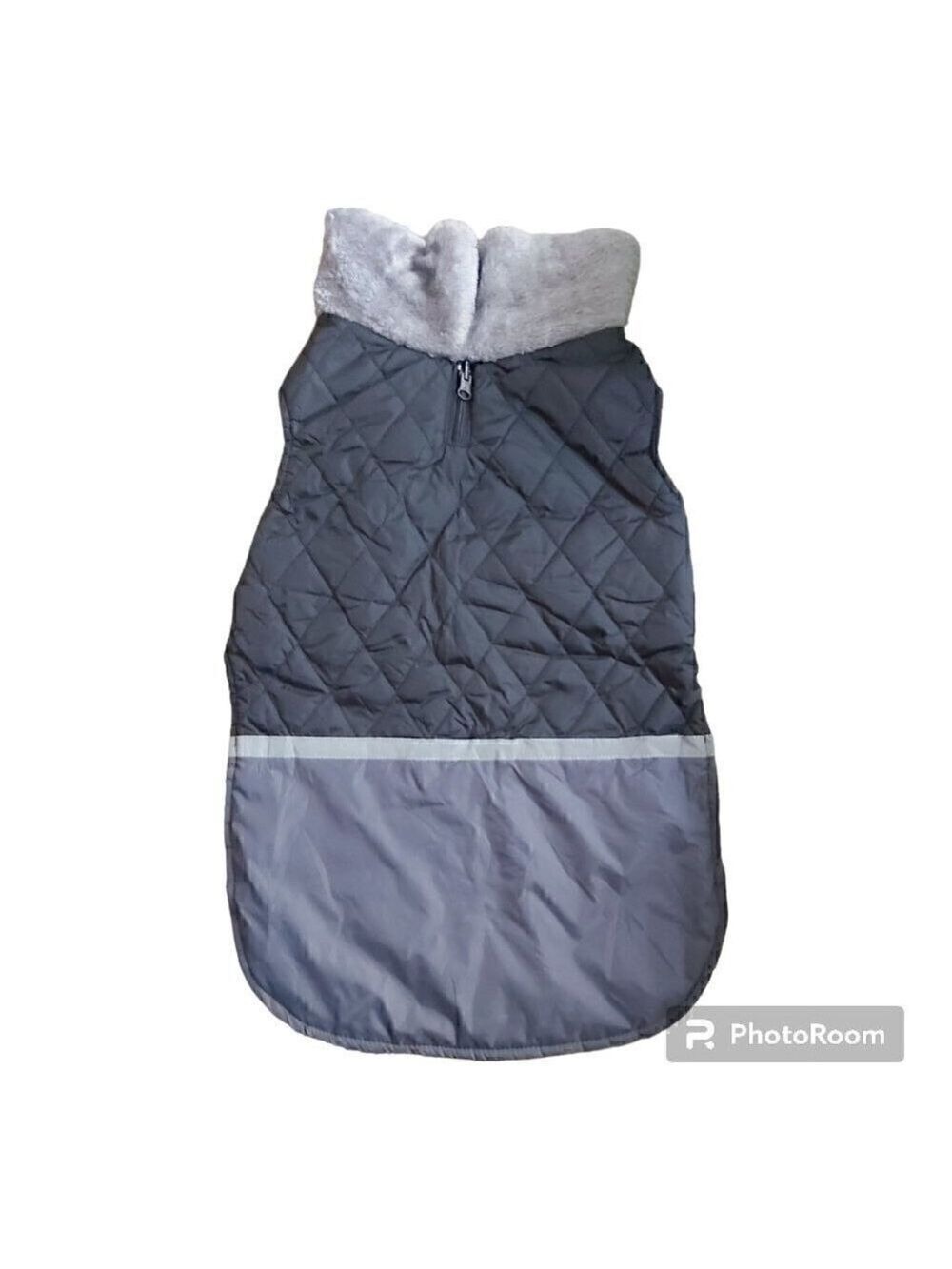 Nwot Gray With Faux Fur Trim 100% Polyester Quilted Winter Dog Coat - Size XL